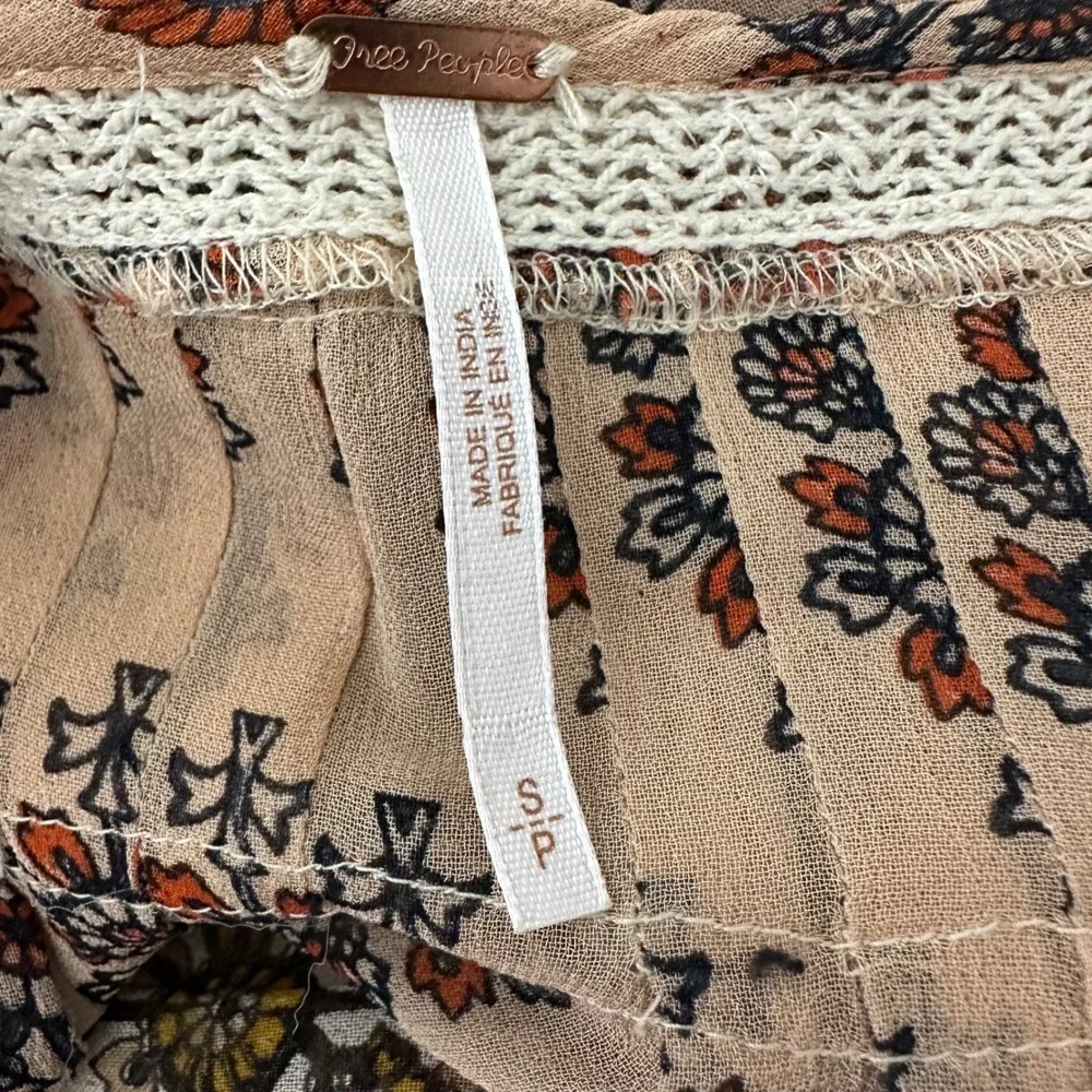 Free People We Broke Free Maxi Dress Peach Floral Crochet Boho Sheer Small